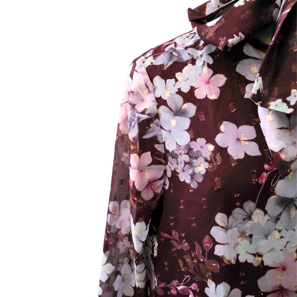 Ted Baker London Cyllie Elderflower Tie Neck Blouse - Oxblood - Size 5 (US 12) - Picture 3 of 5